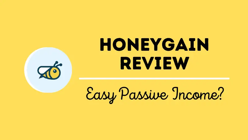 The featured image to the post featuring the honeygain logo and text that says honeygain review, easy passive income.